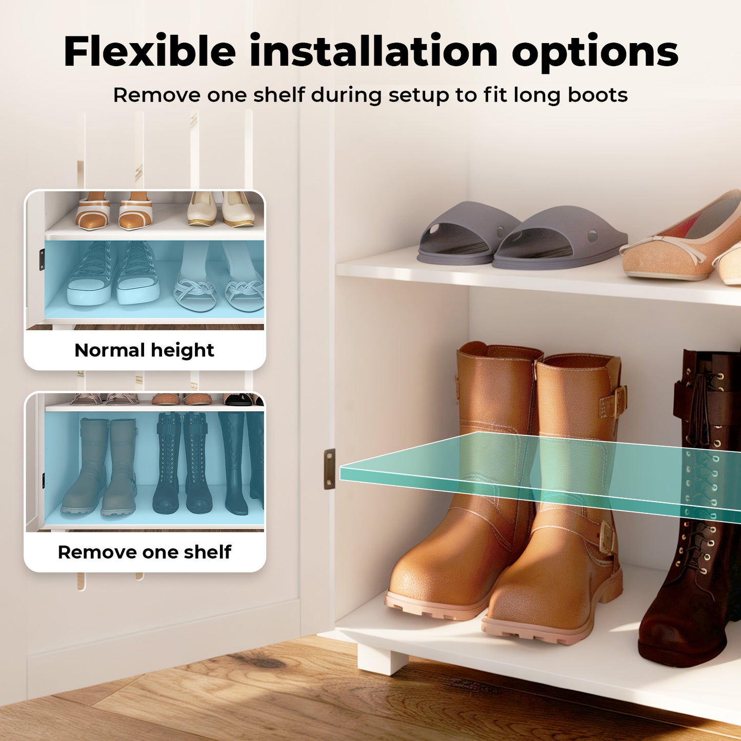 Levede Shoe Cabinet Storage Cupboard Wooden Footwear Stand Rack 2 Doors White