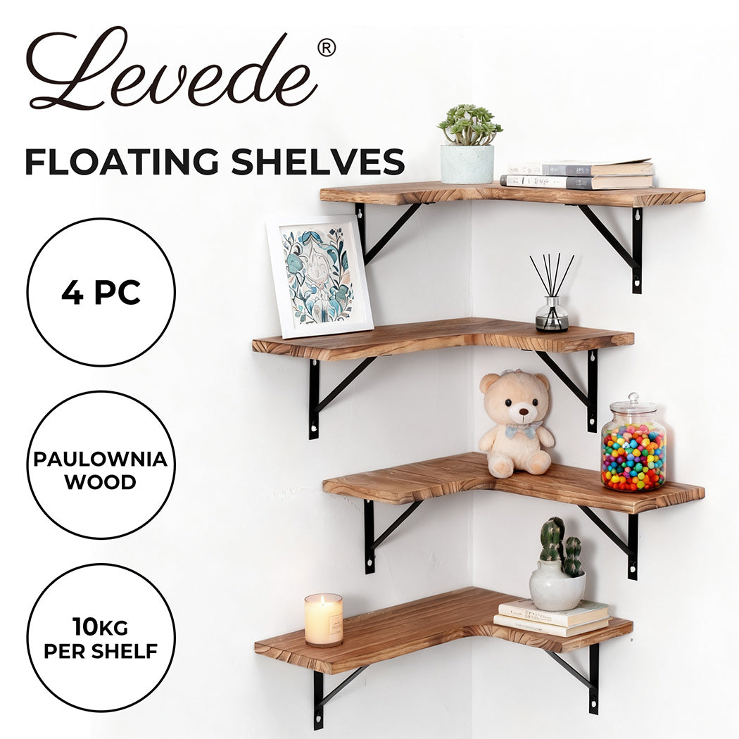Levede 4PC Corner Floating Shelves Wall L-Shaped Storage Wooden Display Shelf