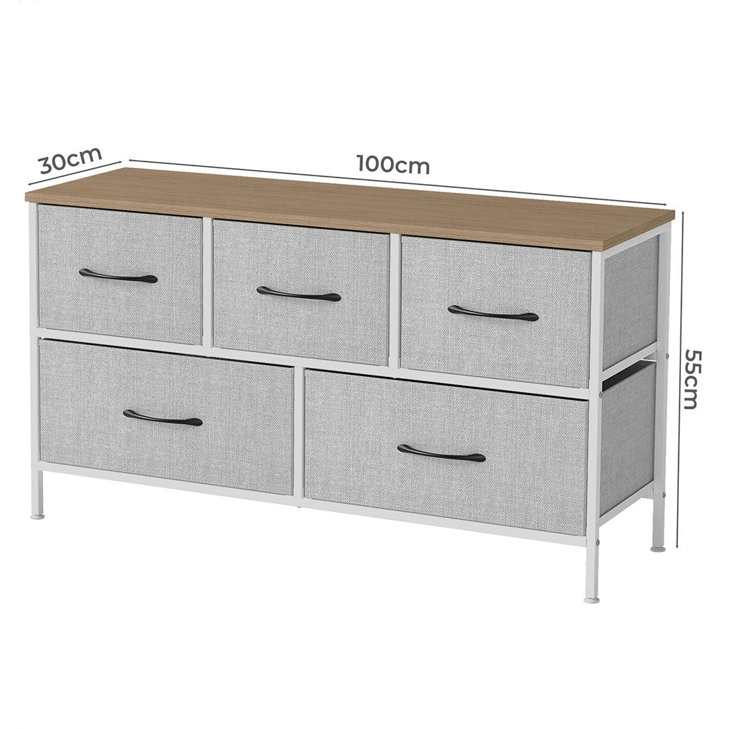 Levede Fabric Chest of Drawers 5 Drawer Dresser Bedside Storage Organizer Unit