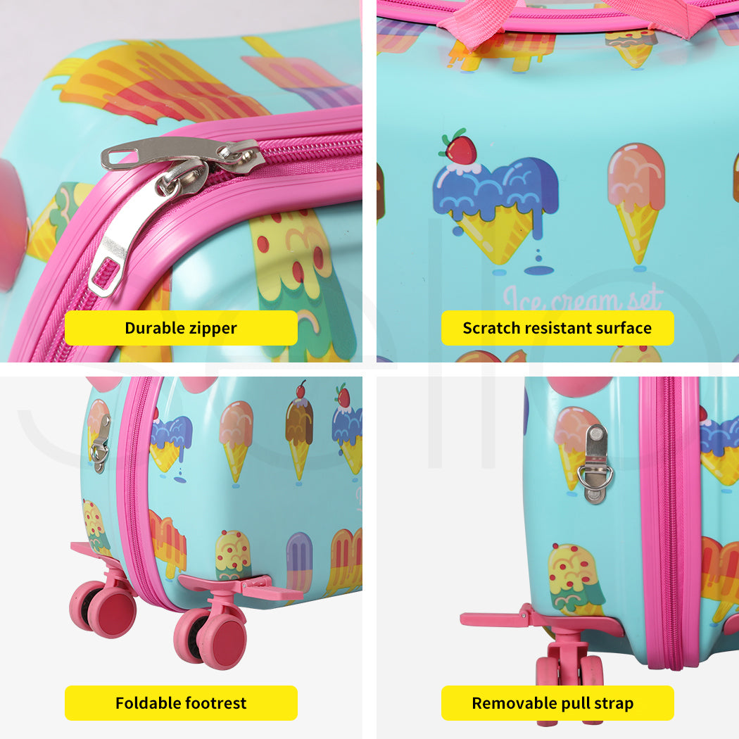 Dekko Kids Ride On Suitcase Children Travel Luggage Carry Bag Trolley Ice Cream