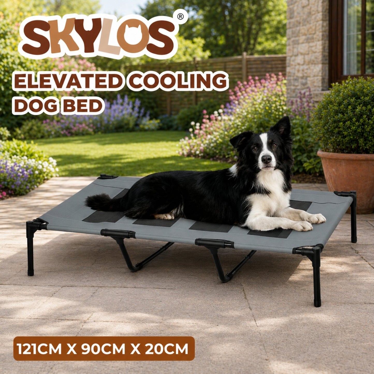 Skylos Raised Dog Bed Elevated Pet Bed Portable Outdoor Camping Cooling Mesh
