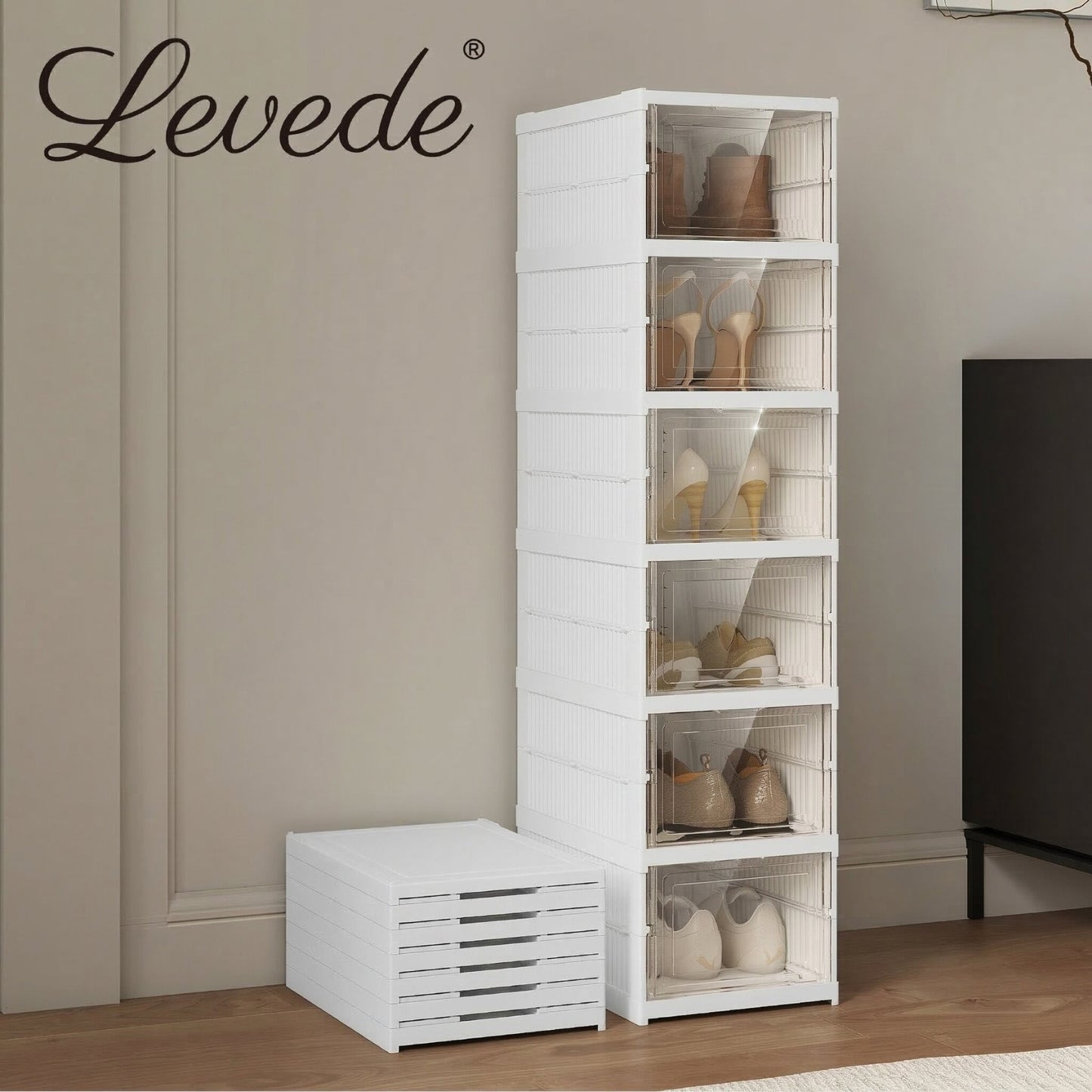 Levede Shoe Box Foldable Home Shoe Shelf Ventilated Storage Organizer 6 Pcs