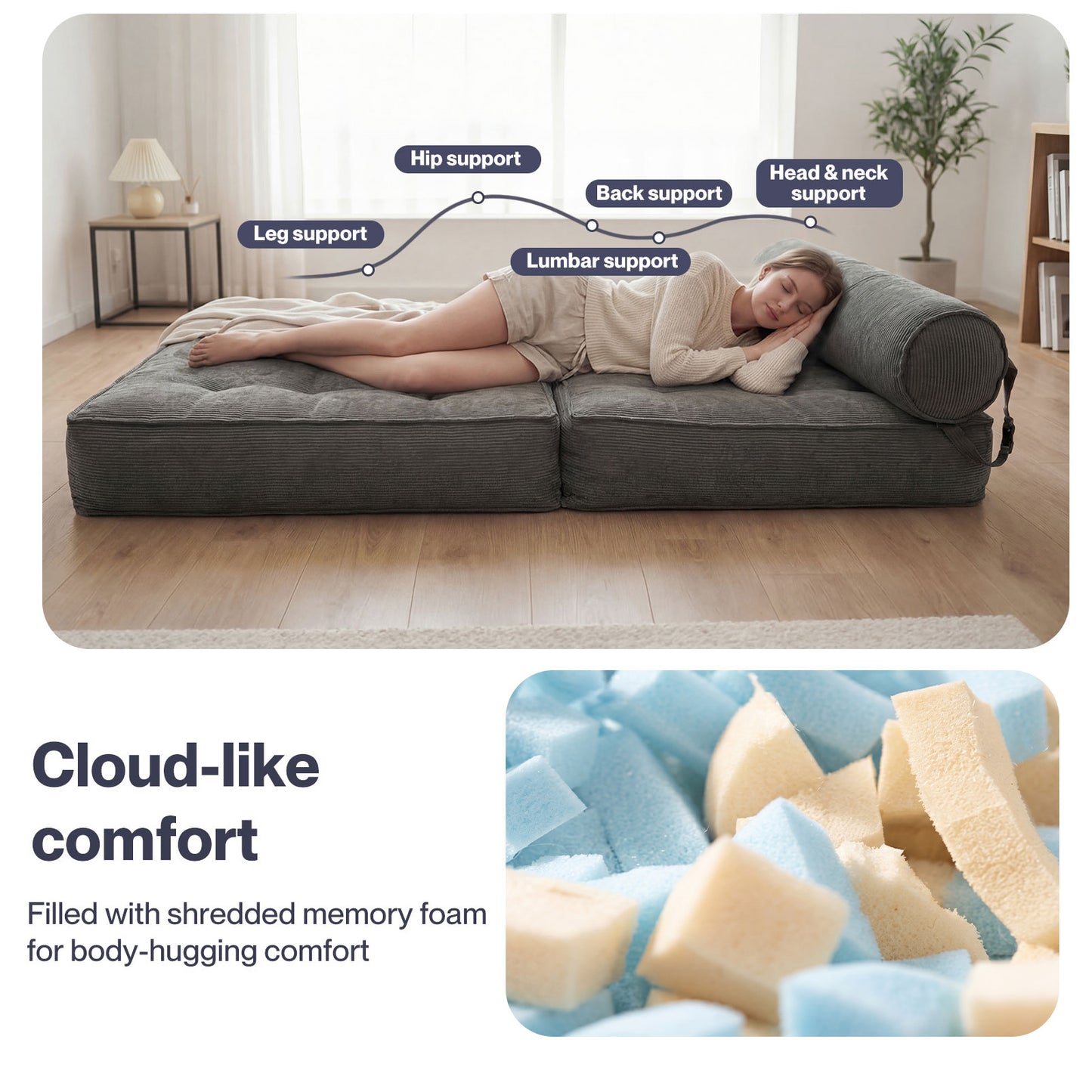 Levede Sofa Bed Convertible Boneless Floor Mattress Single Lightweight Portable