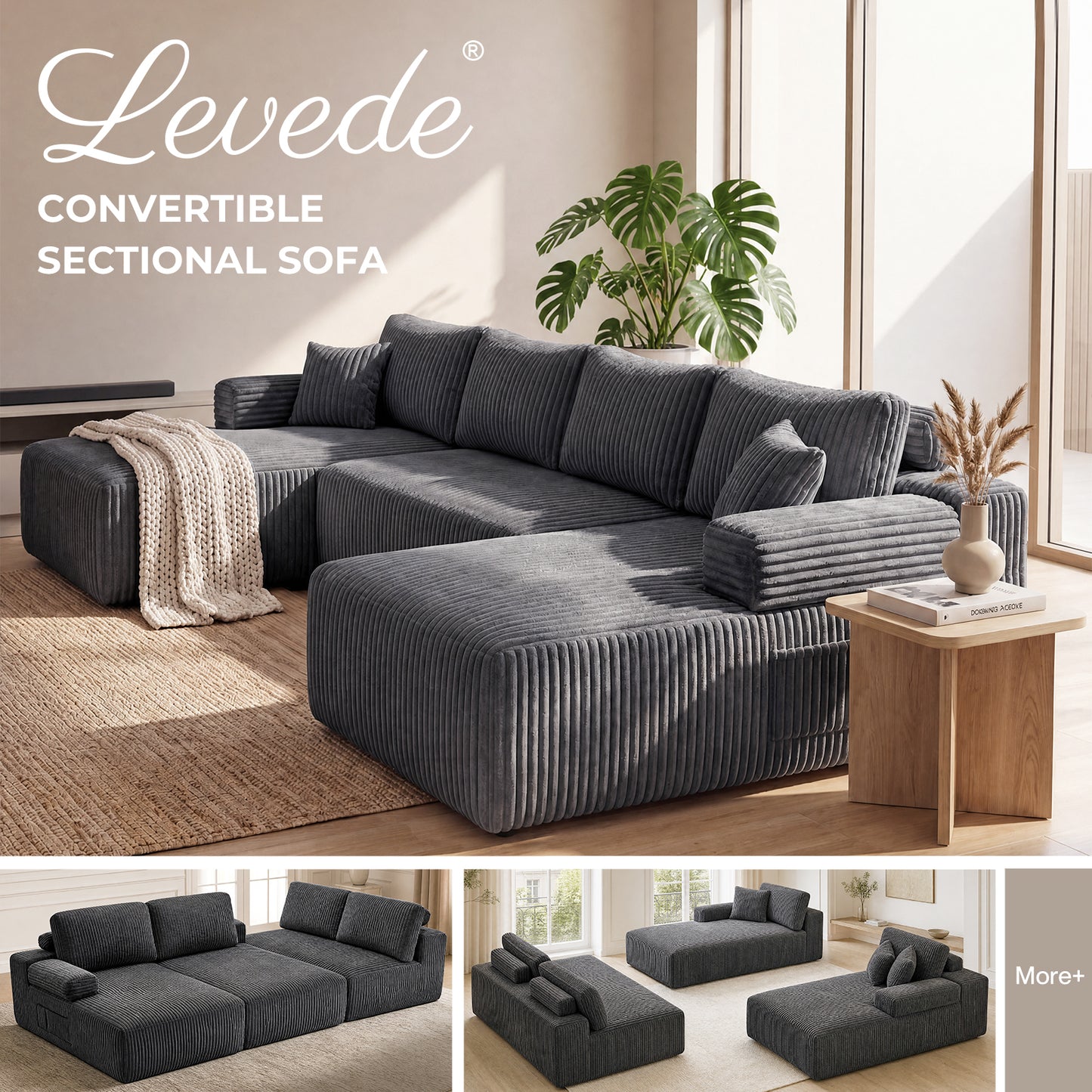 Levede Flexible Modular Sofa Cozy Memory Foam Corduroy Corner Convertible Couch
