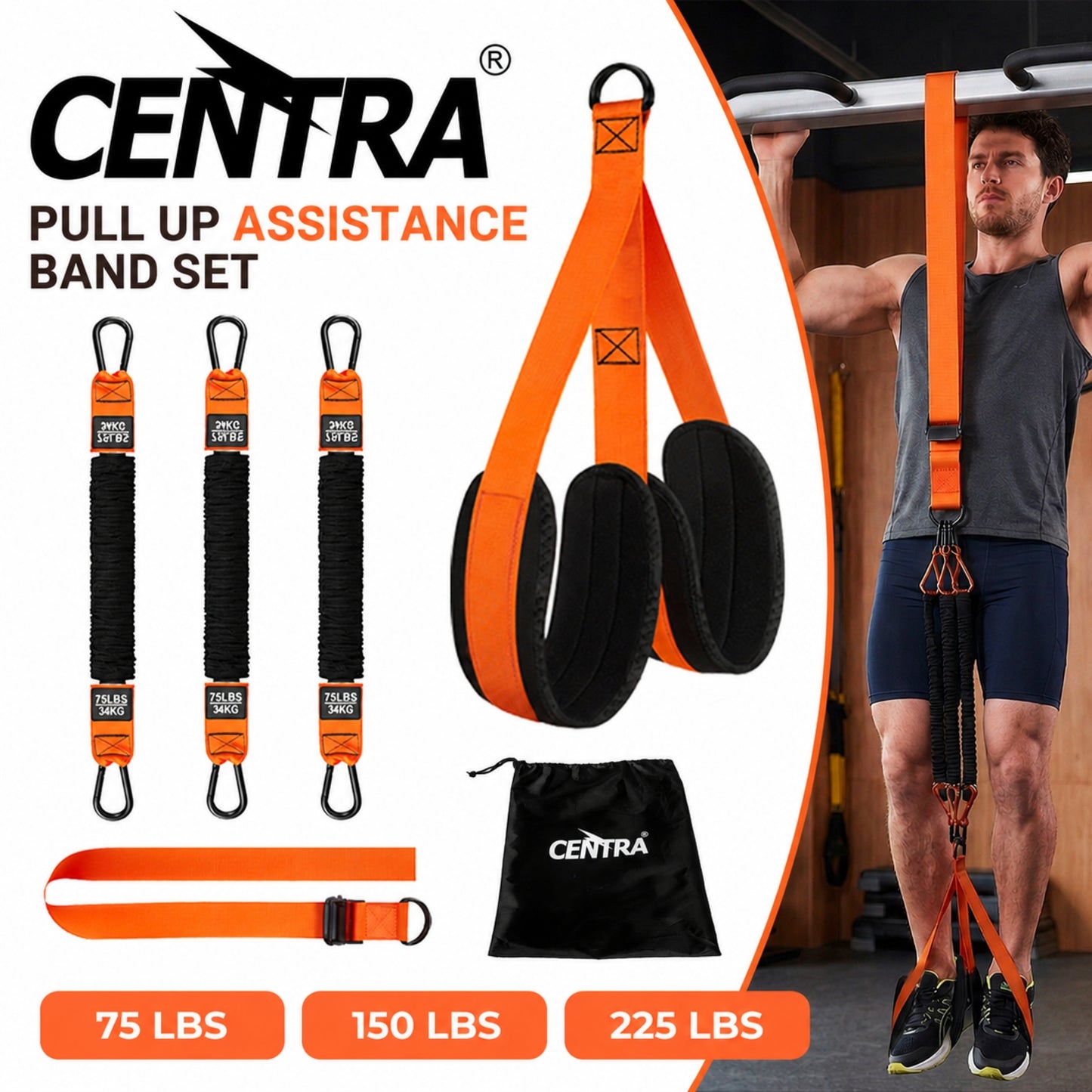 Centra Pull Up Assistance Band Heavy Duty Adjustable Gym Strength Training Set