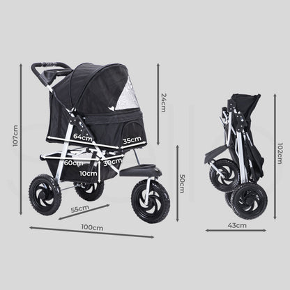 Skylos Pet Stroller Pram Dog Carrier Trailer Strollers 3 Wheels Foldable Large