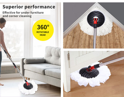 Cleanflo Spin Bucket Set Wet Dry Stainless Steel 360Â° Rotating 2 Floor Mop Head