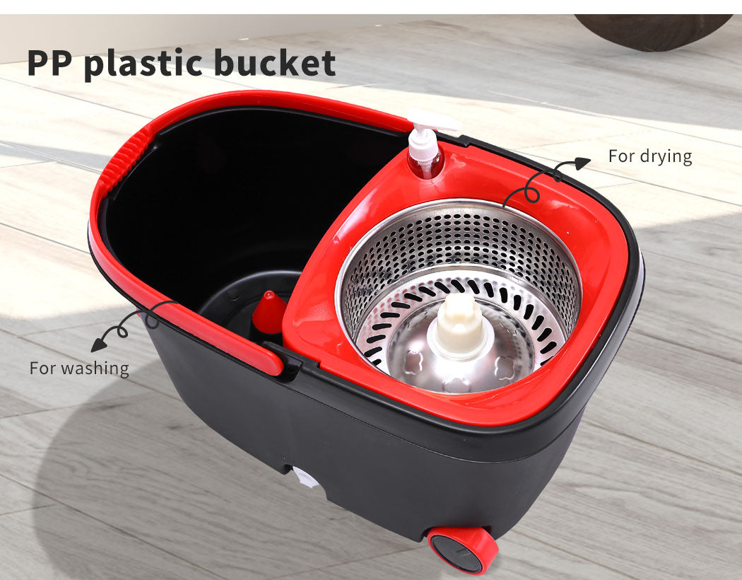 Cleanflo Spin Bucket Set Wet Dry Stainless Steel 360Â° Rotating 2 Floor Mop Head