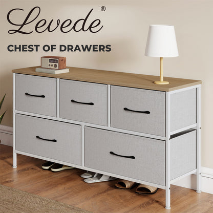 Levede Fabric Chest of Drawers 5 Drawer Dresser Bedside Storage Organizer Unit