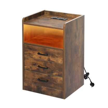 Levede Bedside Table Nightstand USB Charger Outlet RGB LED 3 Drawers Storage
