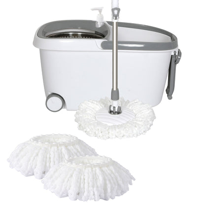Cleanflo Spin Mop Bucket Set 360° Degree Stainless Steel Rotating Wet Dry White