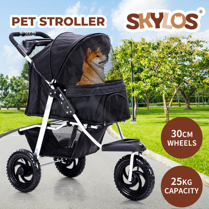 Skylos Pet Stroller Pram Dog Carrier Trailer Strollers 3 Wheels Foldable Large