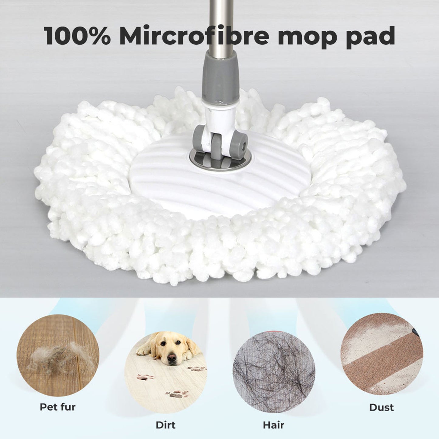 Cleanflo Spin Mop Bucket Set 360° Degree Stainless Steel Rotating Wet Dry White