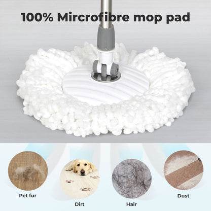 Cleanflo Spin Mop Bucket Set 360° Degree Stainless Steel Rotating Wet Dry White