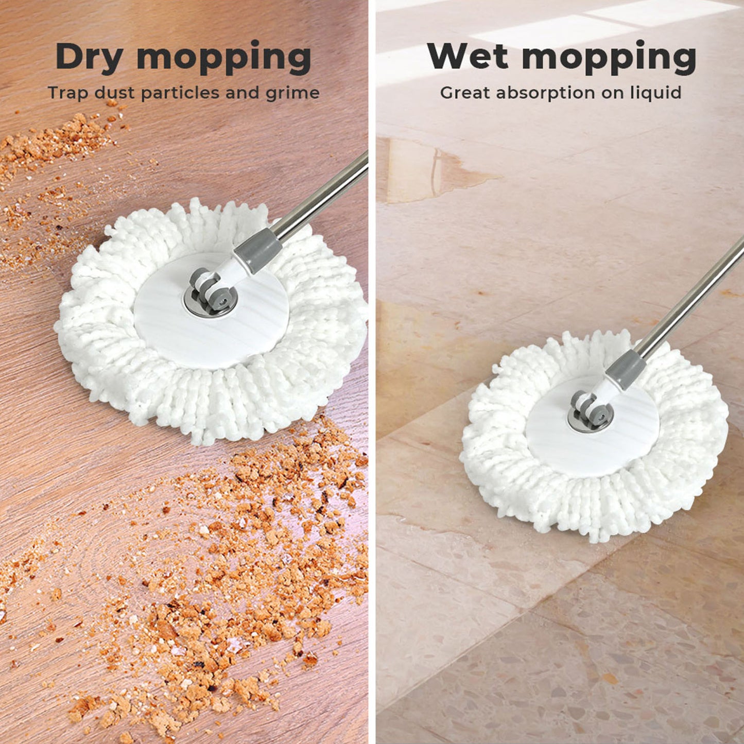 Cleanflo Spin Mop Bucket Set 360° Degree Stainless Steel Rotating Wet Dry White