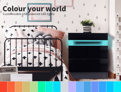 Levede Bedside Tables Side Table 2 Drawers RGB LED High Gloss Nightstand Cabinet
