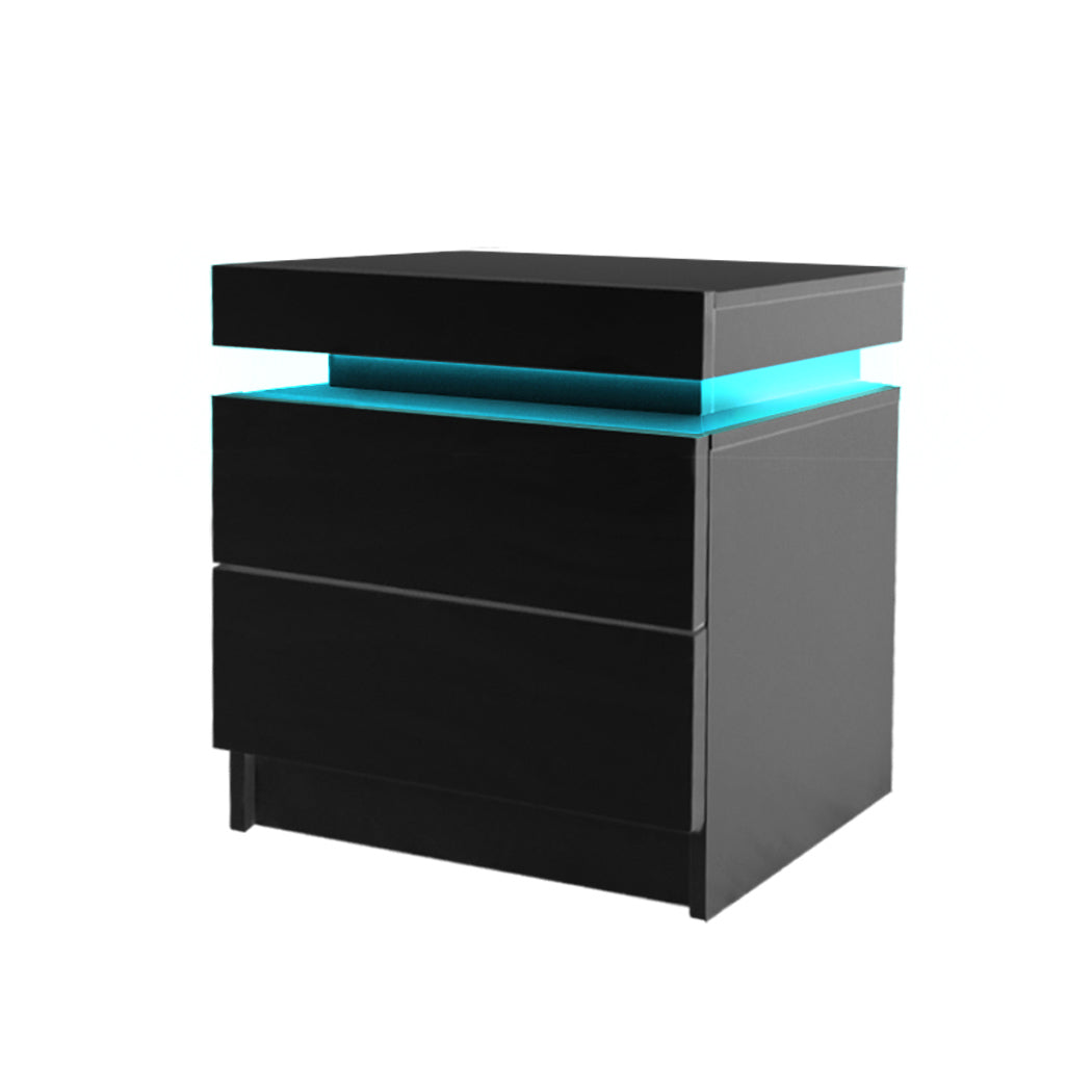 Levede Bedside Tables Side Table 2 Drawers RGB LED High Gloss Nightstand Cabinet