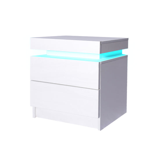 Levede Bedside Tables RGB LED Side Table 2 Drawers High Gloss Nightstand Cabinet