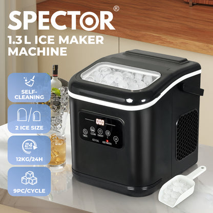 Spector Countertop Ice Cube Maker Machine 12Kg Automatic 2 Size Self Cleaning