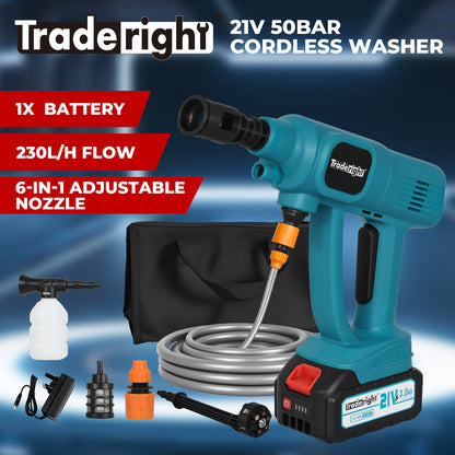 Traderight Cordless Portable Pressure Washer 50Bar 230L/H Spray Gun Car Cleaner