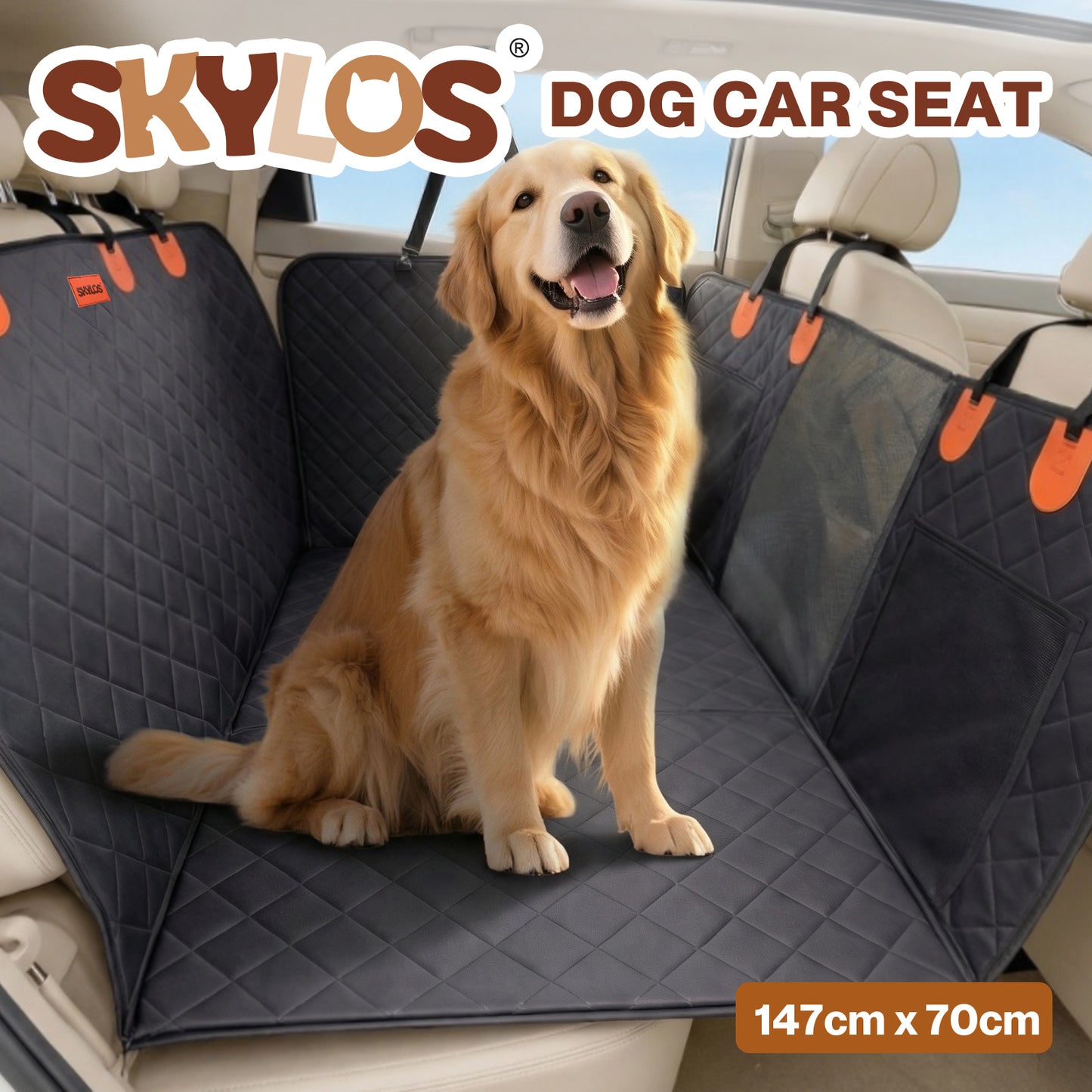 Skylos Dog Car Seat Cover Waterproof Pet Back Seat Hammock Safety Protector
