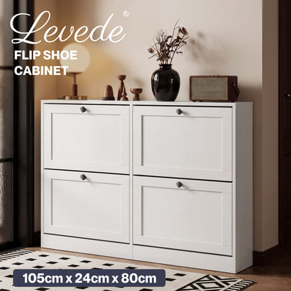Levede Shoe Cabinet Slim Shoe Storage Unit Flip Drawers Hallway Organiser White
