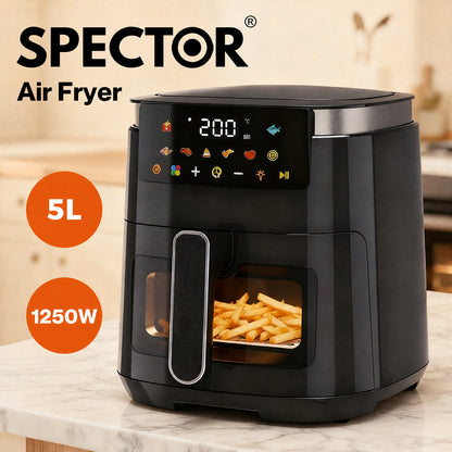 Spector 5L Digital Air Fryer 1250W Oil Free Hot Air Healthy Frying Cooker Black