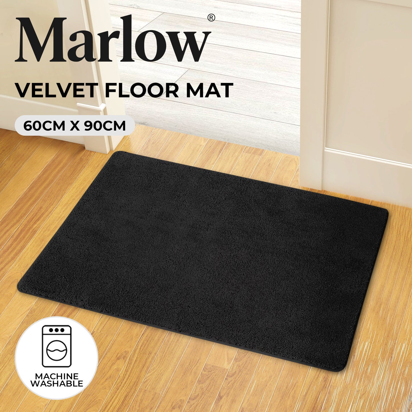 Marlow Non Slip Door Mat Indoor Entrance Rug Dirt Trapper Washable 60x90cm Black