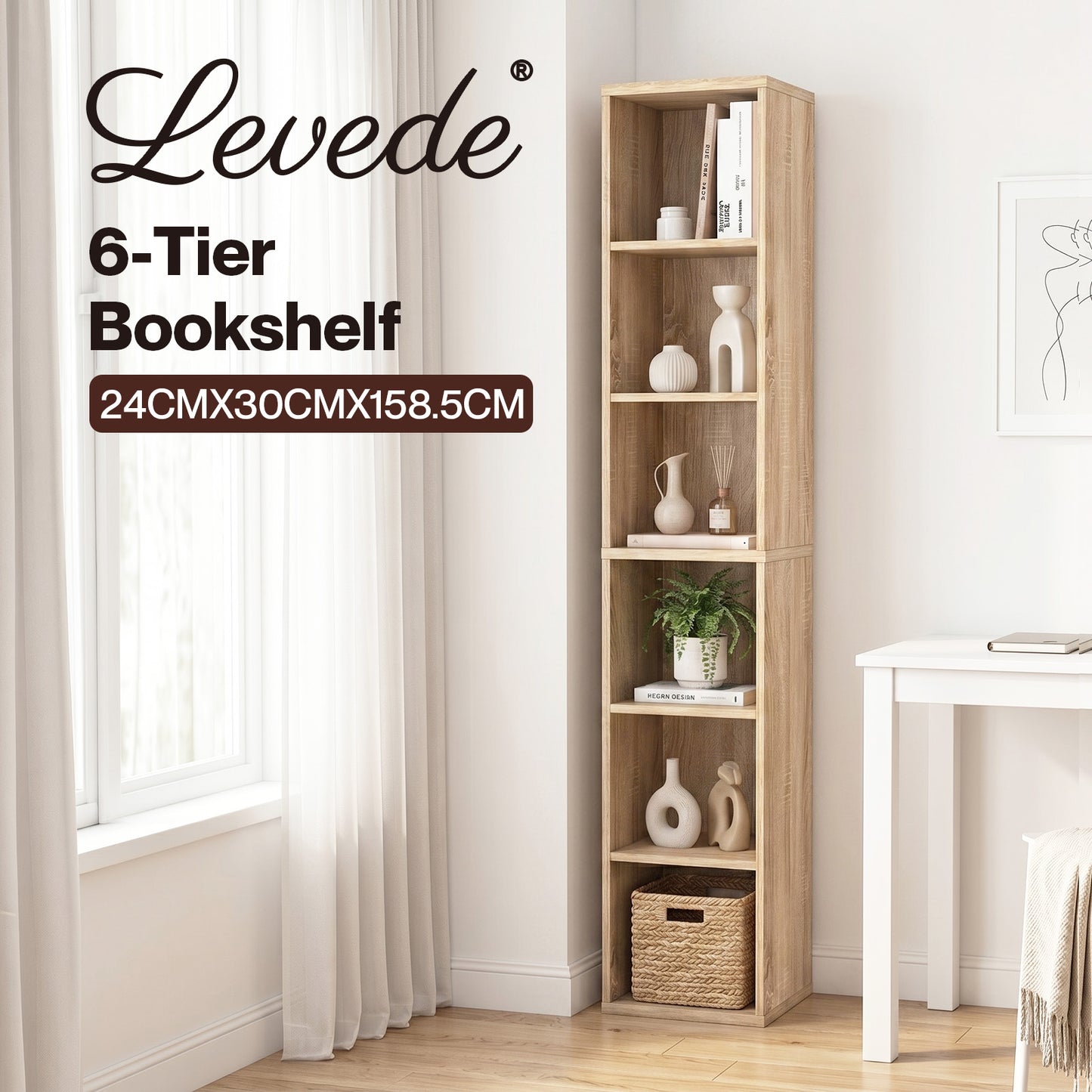 Levede Bookcases Book Shelf Shelving Storage Unit Slim Wood Office Home Wood