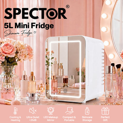 Spector Mini Fridge 5L Portable Small Cooler Warmer LED Makeup Mirror Car Home