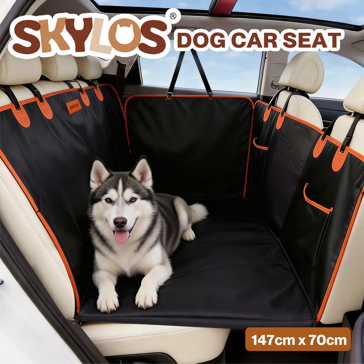 Skylos Dog Car Seat Cover Convertible Pet Back Seat Hammock Protector Waterproof