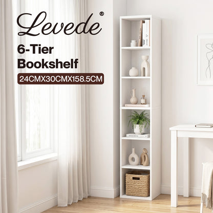 Levede Bookcases Book Shelf Shelving Storage Unit Slim Wood Office Home White
