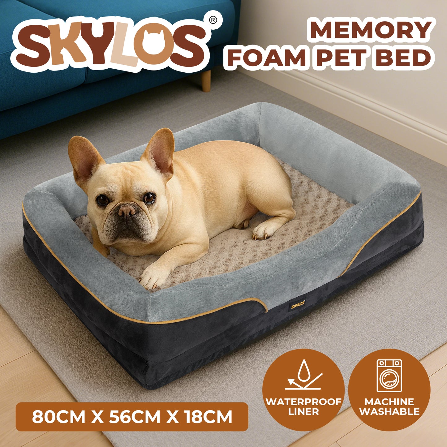Skylos Dog Bed Orthopaedic Pet Cushion Washable Puppy Mattress Non Slip Washable