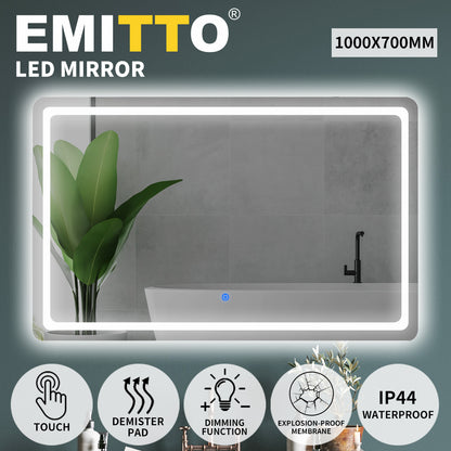 Emitto LED Wall Mirror Anti-fog Bathroom Mirrors Makeup Light 100x70cm