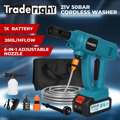 Traderight Cordless Portable Pressure Washer 50Bar 260L/H Spray Gun Car Cleaner