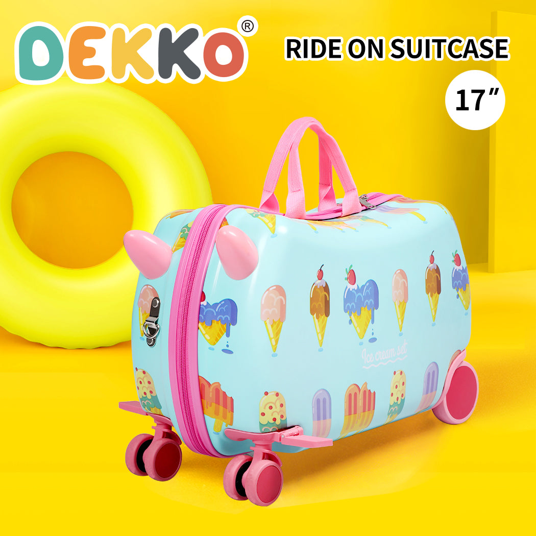 Dekko Kids Ride On Suitcase Children Travel Luggage Carry Bag Trolley Ice Cream