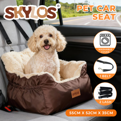 Skylos Dog Car Seat for Small Dogs & Cats Cosy Pet Travel Bed with Safety Leash