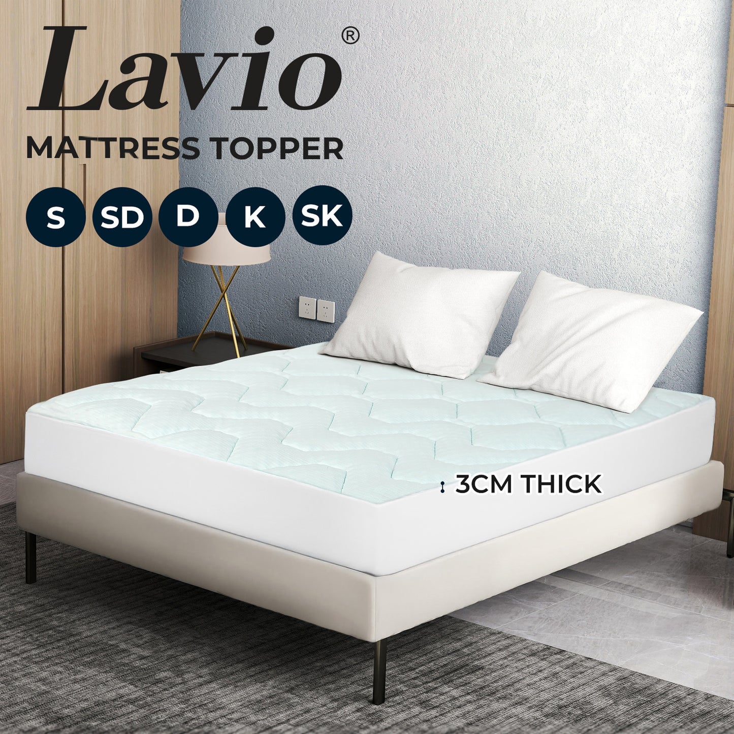 Bamboo Memory Foam Mattress Topper 3cm Double Super King Single Fitted Skirt
