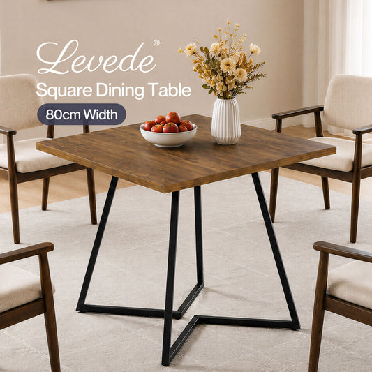 Levede dining table square dining table 80cm 25mm metal frame MDF Walnut