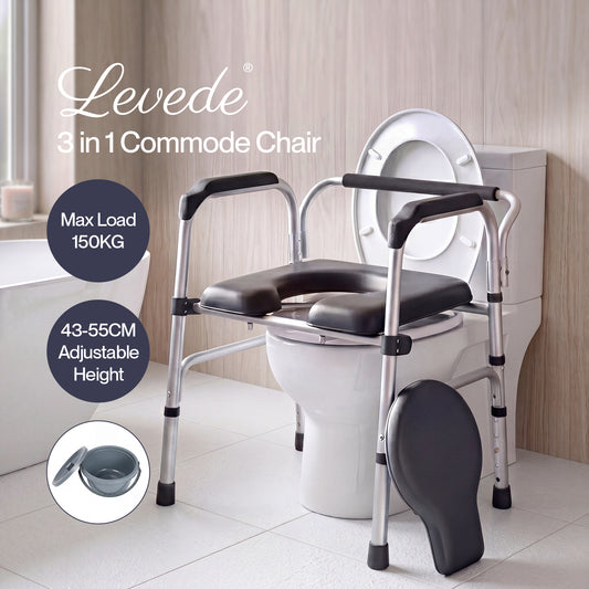 Levede 3 in 1 Commode Chair Folding Shower Chair Toilet Seat Riser Adjustable