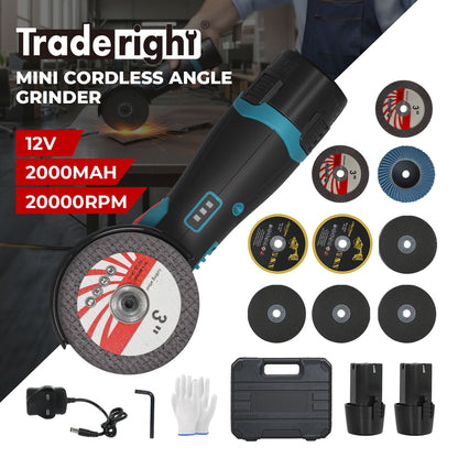 Traderight Mini Cordless Angle Grinder 2 Battery Charger Polishing Cutting 12V