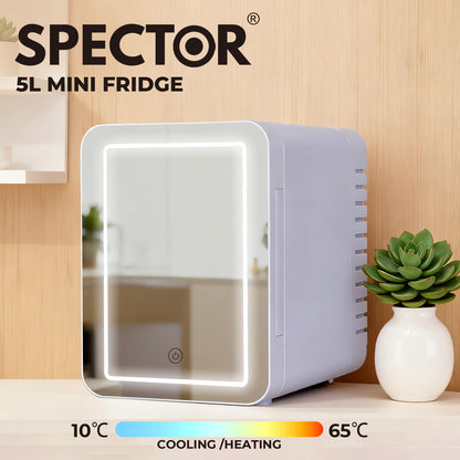Spector Mini Fridge 5L Portable Small Cooler Warmer LED Makeup Mirror Car Home