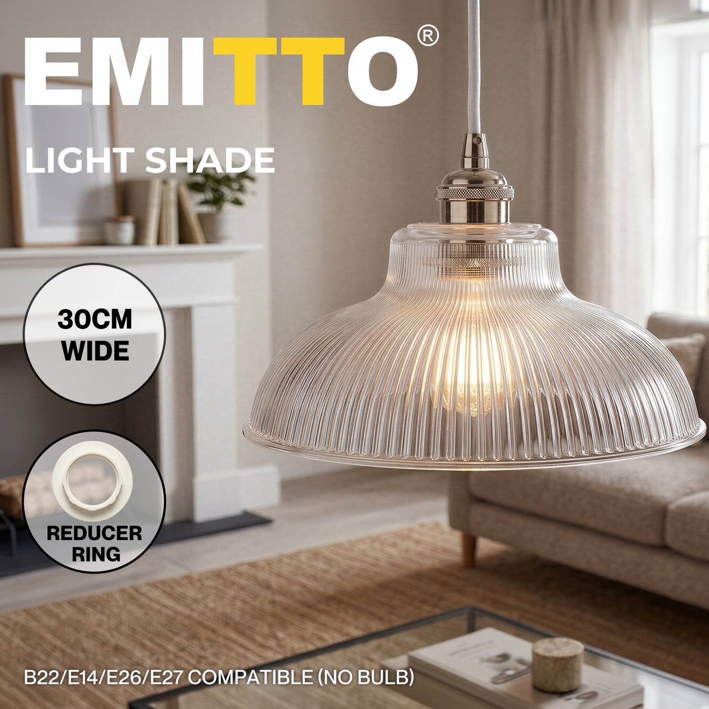 Emitto Ceiling Light Shade Pendant Glass Lamp Bistro Adjustable Clear Color