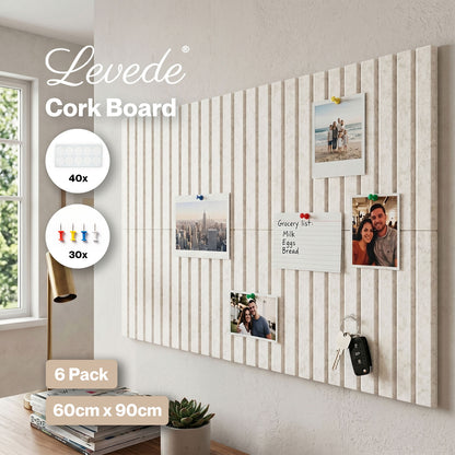 Levede Felt Notice Board 6 Pack Wall Tiles Pin Board Self Adhesive Beige 30x30cm