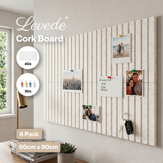 Levede Felt Notice Board 6 Pack Wall Tiles Pin Board Self Adhesive Beige 30x30cm