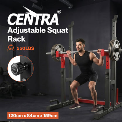 Centra Squat Rack Power Rack Heavy Duty 250KG Adjustable Bench Press Stand Black