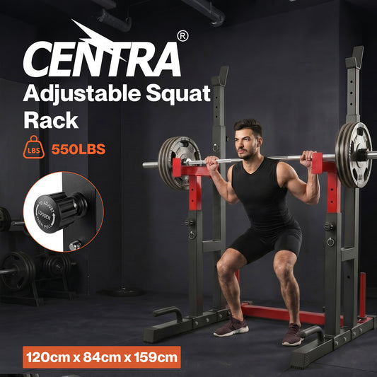 Centra Squat Rack Power Rack Heavy Duty 250KG Adjustable Bench Press Stand Black