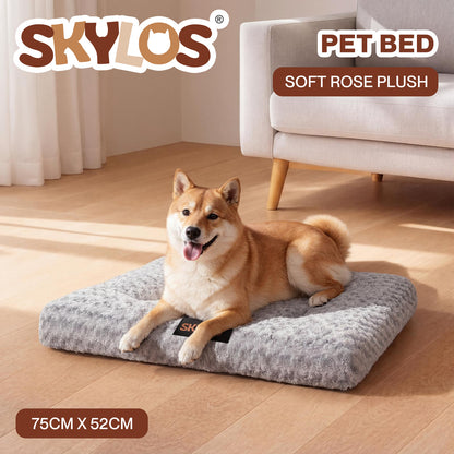 SKYLOS Plush Dog Bed Soft Rose Velvet Non-Slip Pet Crate Keneel Mattress Mat L