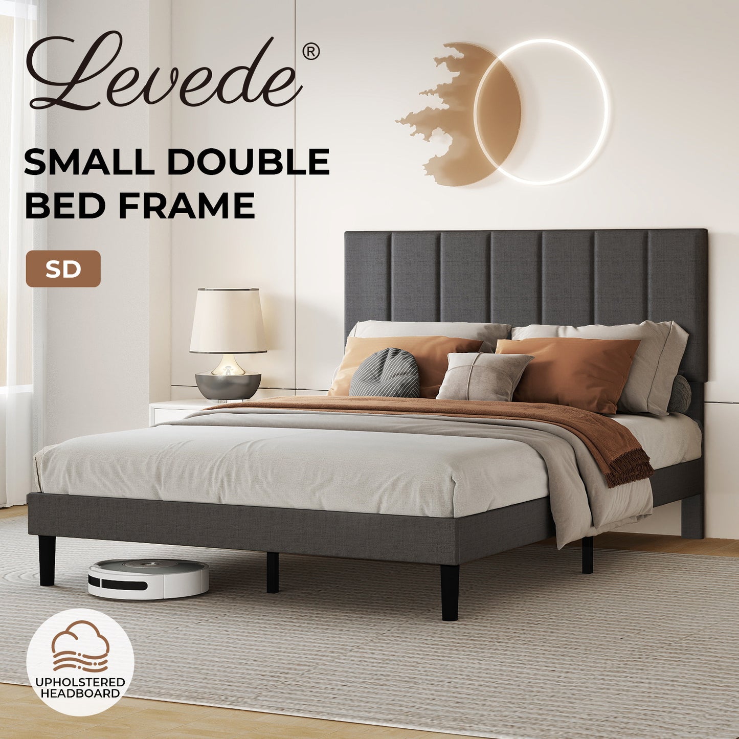 Levede Bed Frame Small Double Soft Upholstered Modern Linen Fabric Wooden Slat