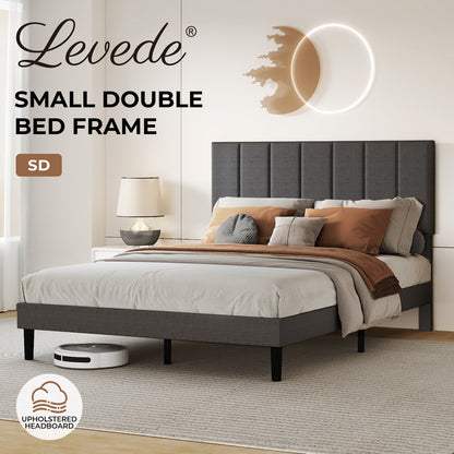 Levede Bed Frame Small Double Soft Upholstered Modern Linen Fabric Wooden Slat